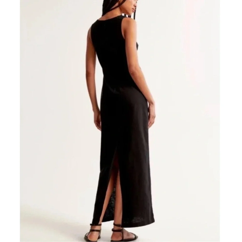 Abercrombie & Fitch Black Linen Blend Square Neck Shift Maxi Dress Sleeveless Sm - Picture 2 of 15